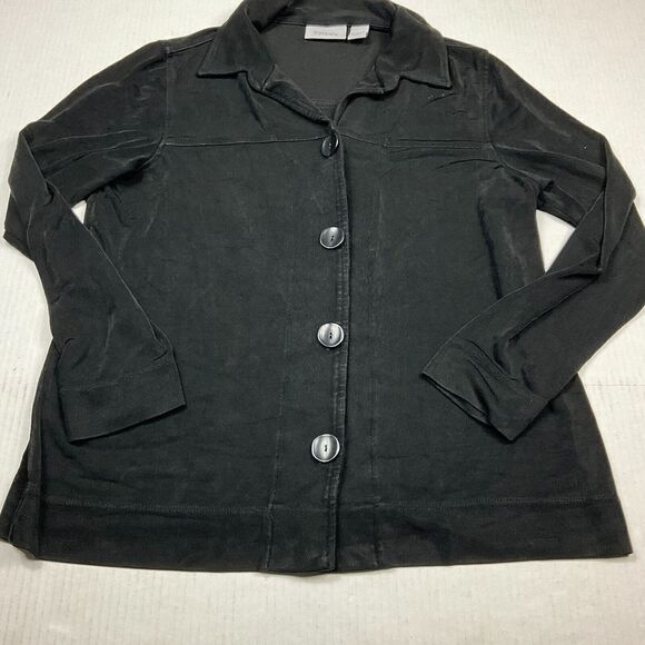 Chicos Travelers Cardigan Jacket Black Long Sleeve Button Front Stretch 1 Medium - Picture 2 of 11
